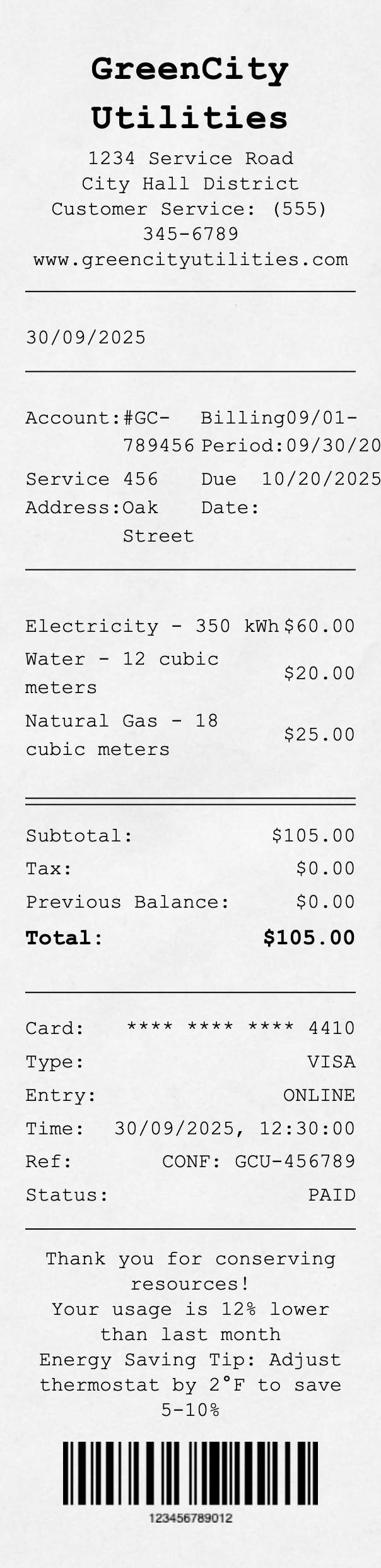 Utility Bill - Professional receipt template preview