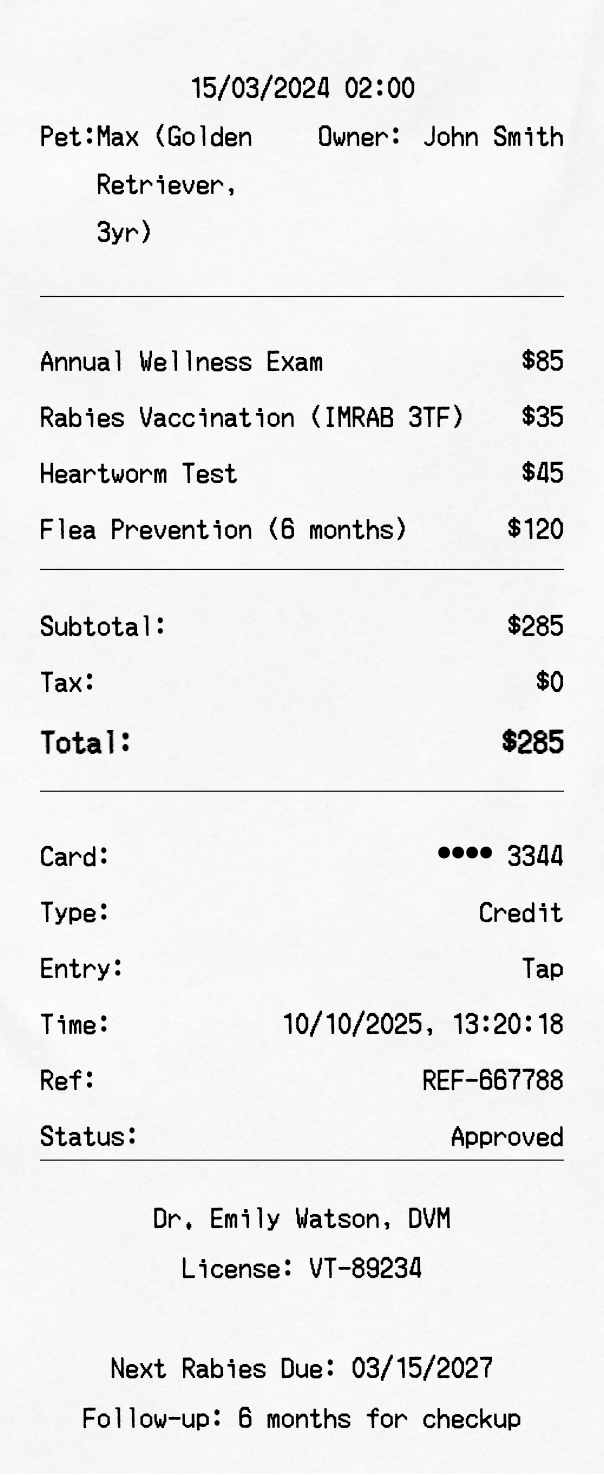 Vet Receipt - Professional receipt template preview