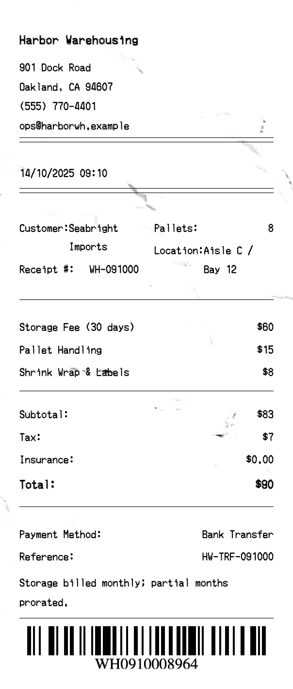 Warehouse Receipt - Professional receipt template preview